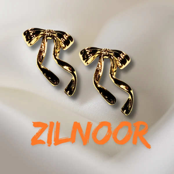 gold tone metal bow stud earrings