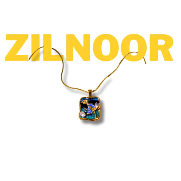 blue enamel square pendant necklace