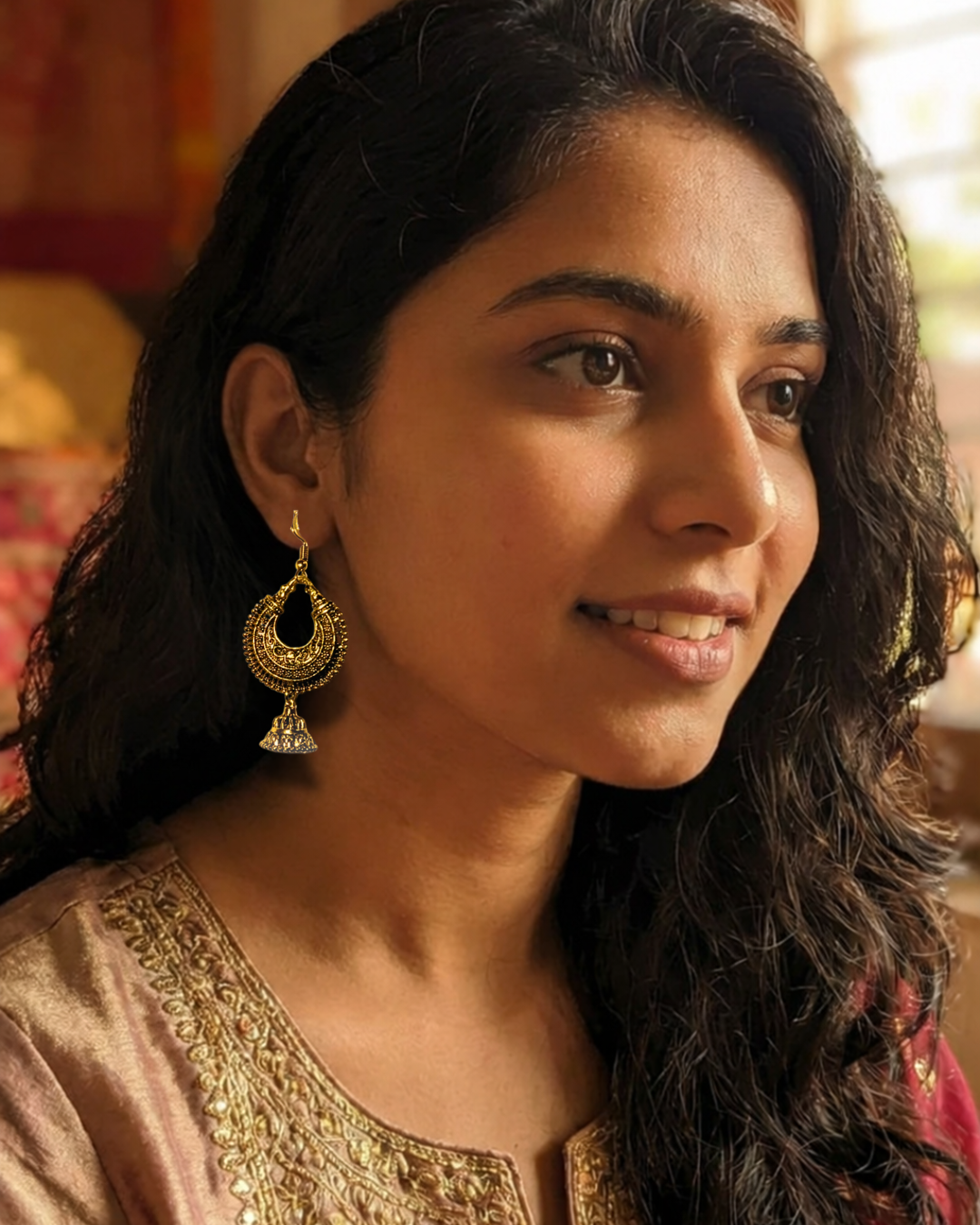 classic golden crescent jhumka earrings classic golden crescent jhumka earrings