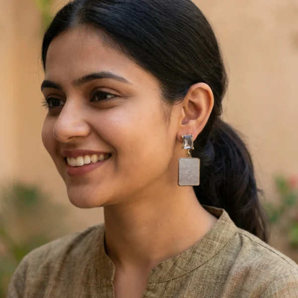 grey stone rectangle drop earrings
