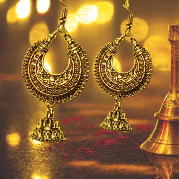classic golden crescent jhumka earrings