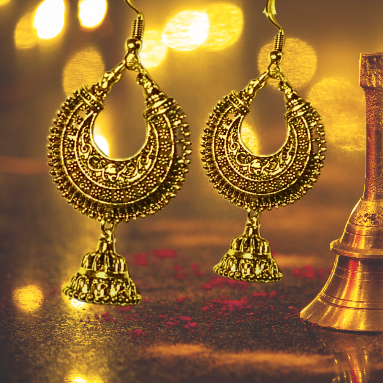 classic golden crescent jhumka earrings classic golden crescent jhumka earrings