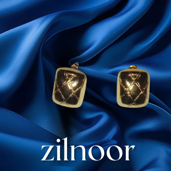 Luxury Gold Quilted Square Stud Earrings