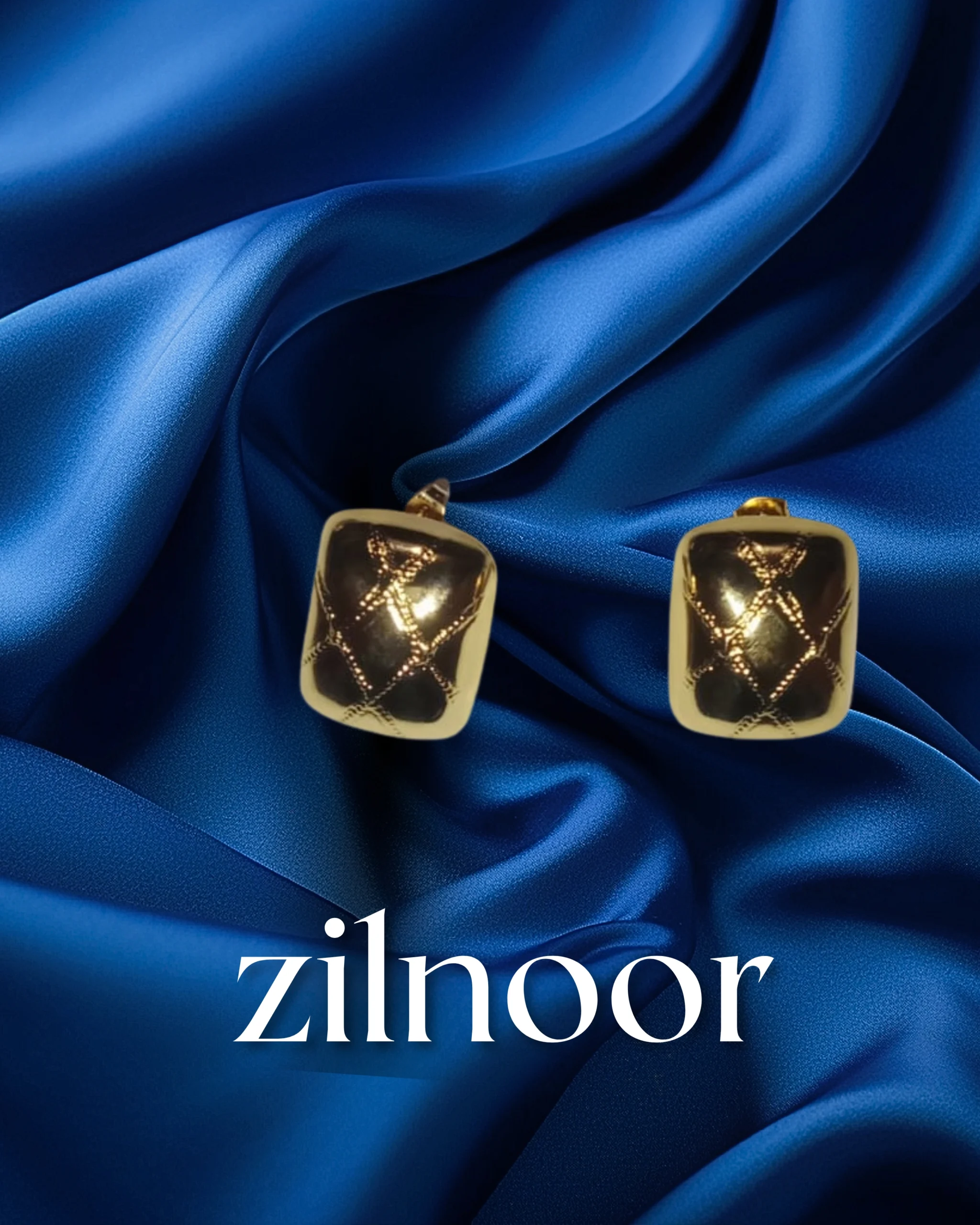 zilnoor (2) Luxury Gold Quilted Square Stud Earrings