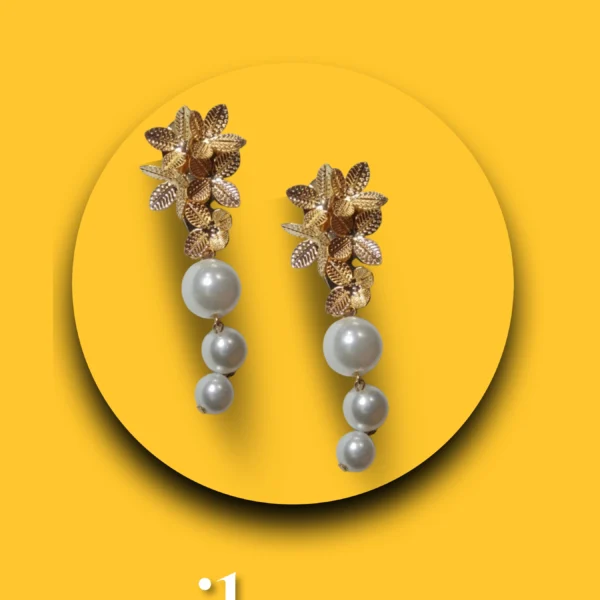 Golden Leaf Pearl Drop Earrings