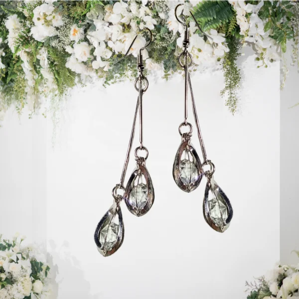 elegant silver drop crystal earrings